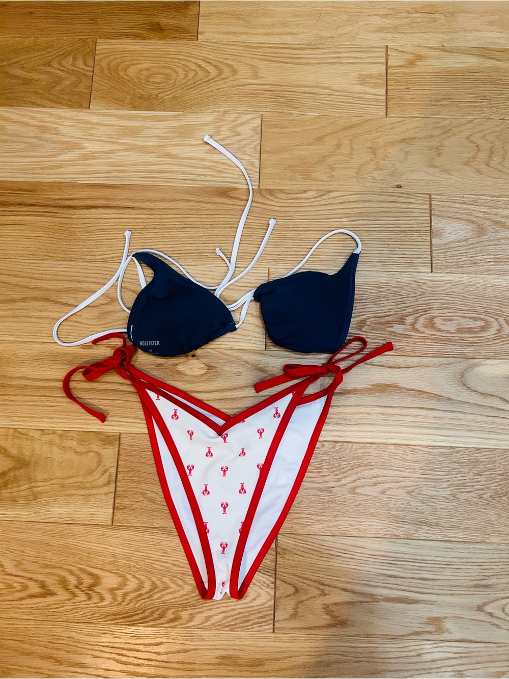 Hollister Navy Blue & Red Lobster Print Bikini